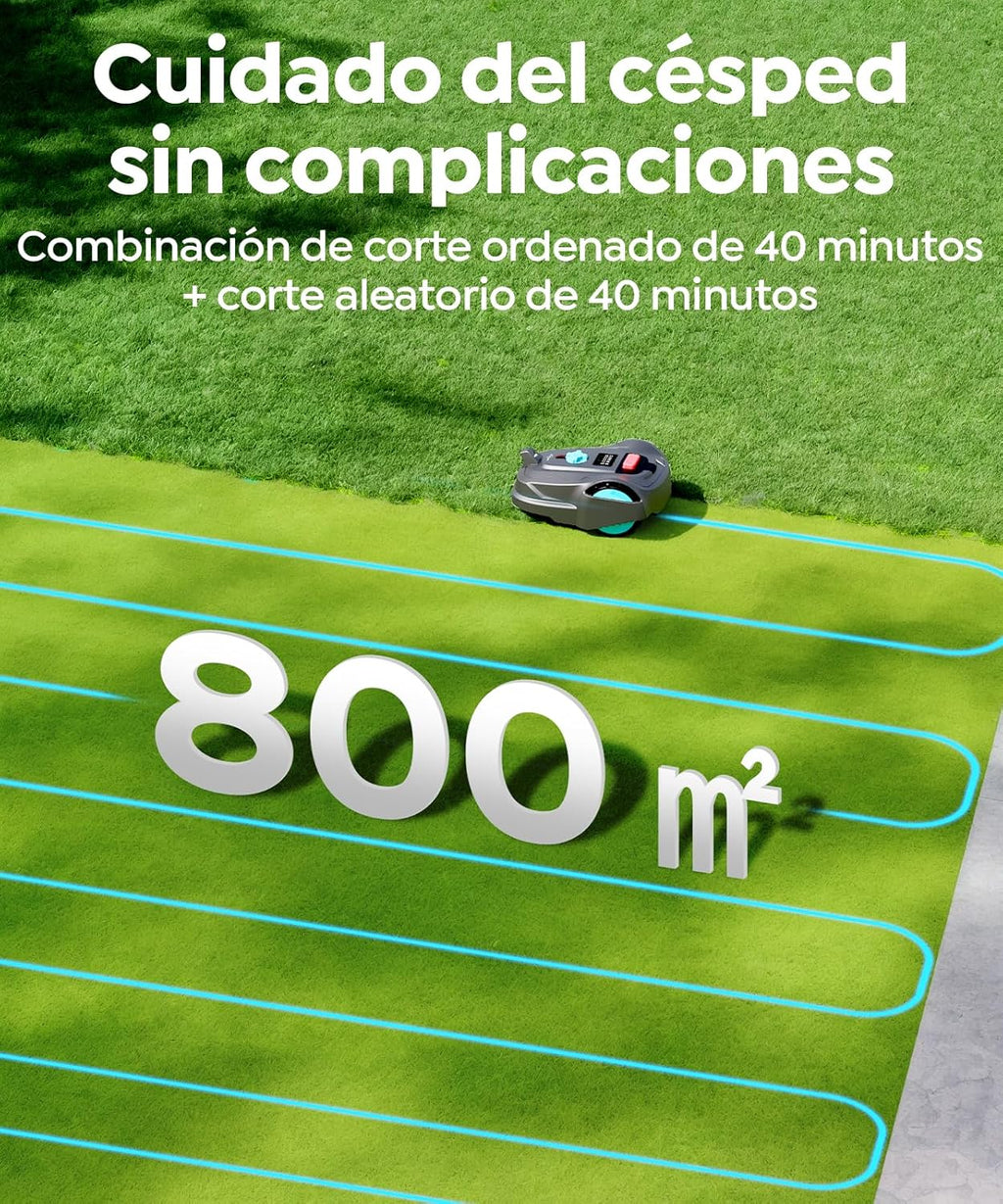M800Plus Robot Cortacésped sin Cable Perimetral, 800 m², Posicionamiento GPS + Visión IA, Robot Cortacésped sin Cables, Modo de Corte en U, Detección de 150 Obstáculos, Carga Automática, App