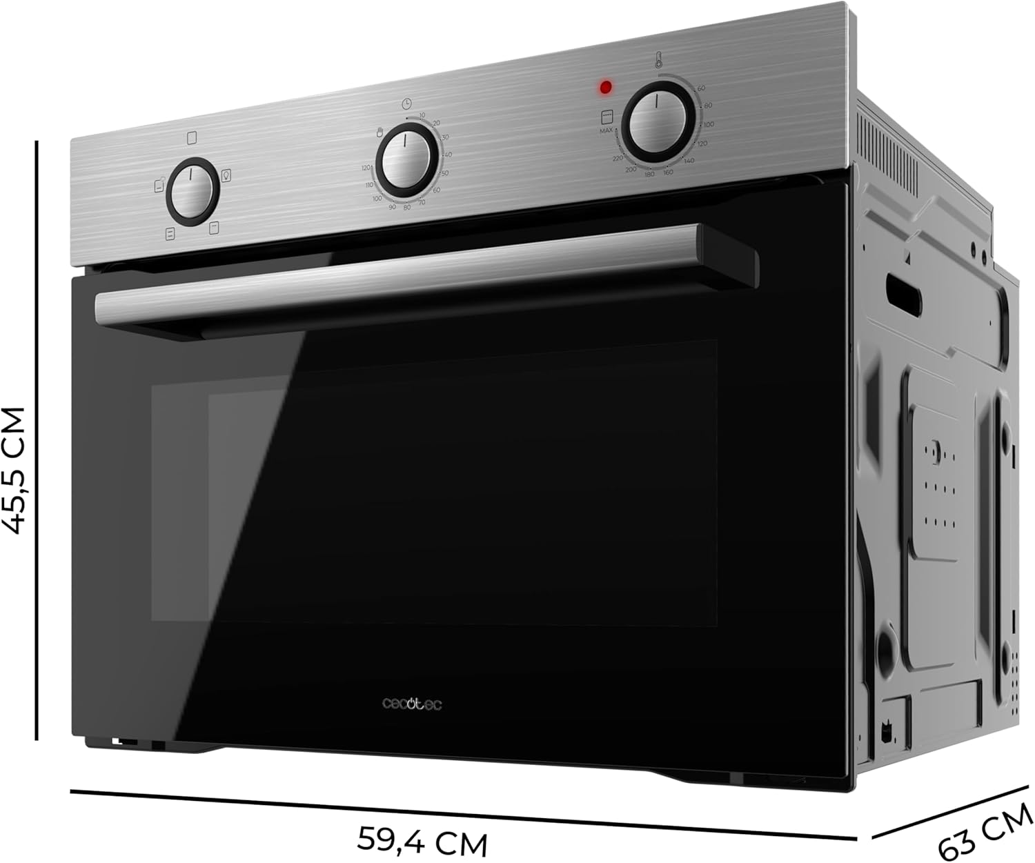 Cecotec Horno Integrable 45cm Alto Convencional Bolero Hexa C134500 Inox A. 2600W, 56L de Capacidad, Bajo Consumo, 4 Funciones, Temporizador, Limpieza de Vapor, Cocción de Vapor