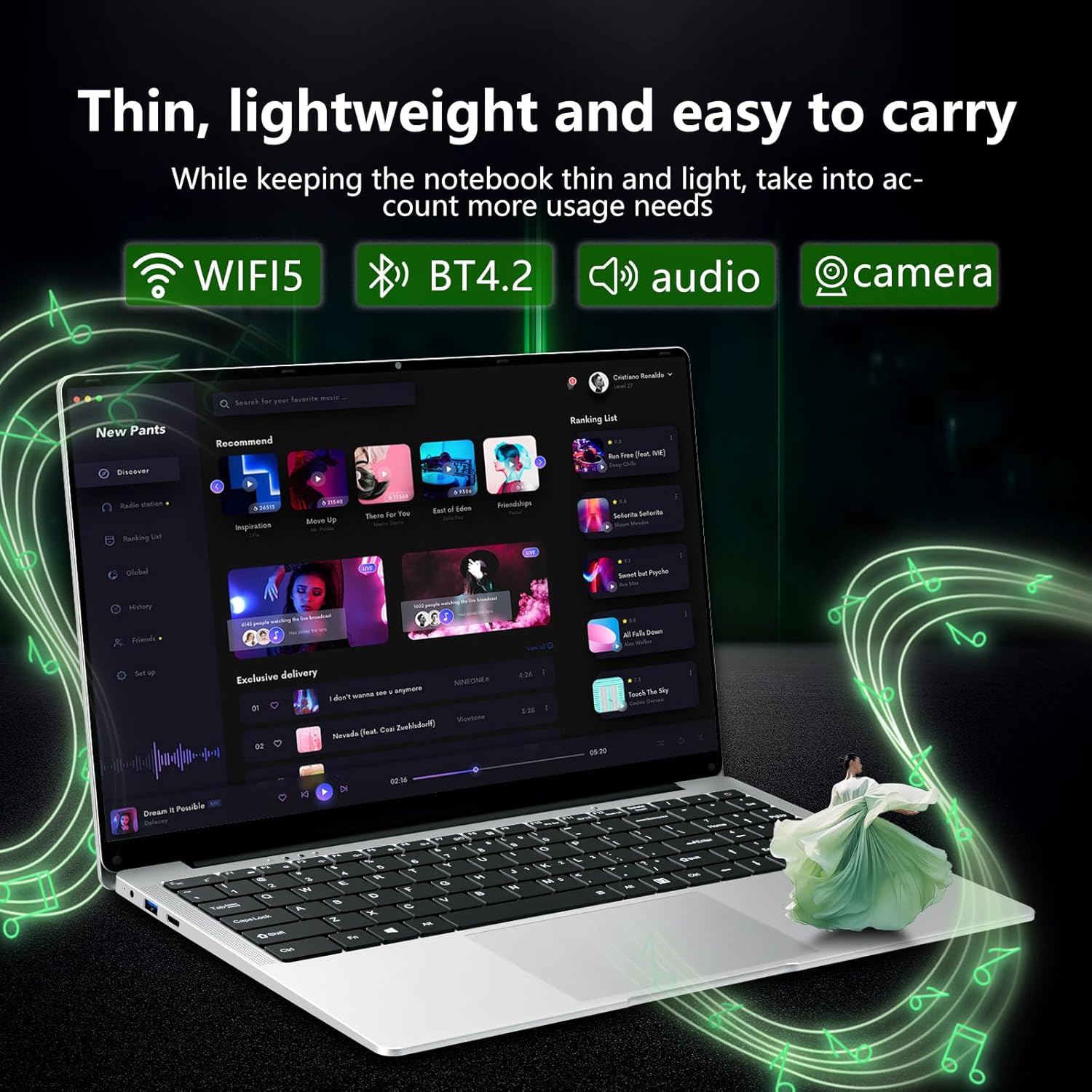 Ordenador Portátil 15,6 Pulgadas, PC Portatil Celeron N4000 8GB LPDDR4 256GB SSD, Computadora Portátil 1920*1080 IPS FHD Pantalla, Portatiles Mini HDMI Laptop Win 11 Pro TF Card USB 3.0 Ordenador