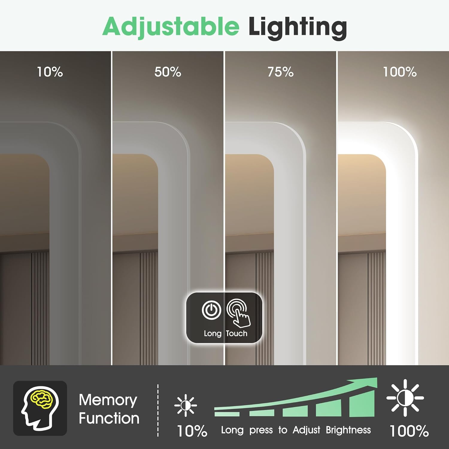 S'bagno Espejo-Baño-con-Luz 100x70cm, Espejo-Baño-Led-Bluetooth, Antivaho, 3 Colores, Regulable, Memoria, Vidrio Templado HD, Resistente Al Agua IP44, Vertical/Horizontal