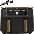 Ninja Foodi MAX Dual Compartment Air Fryer, 9.6L, 6-in-1, No Oil, Max Crisp, Roast, Bake and More, Tongs, 8 Servings, Non-Stick Baskets, Copper & Black, AF400EUCP