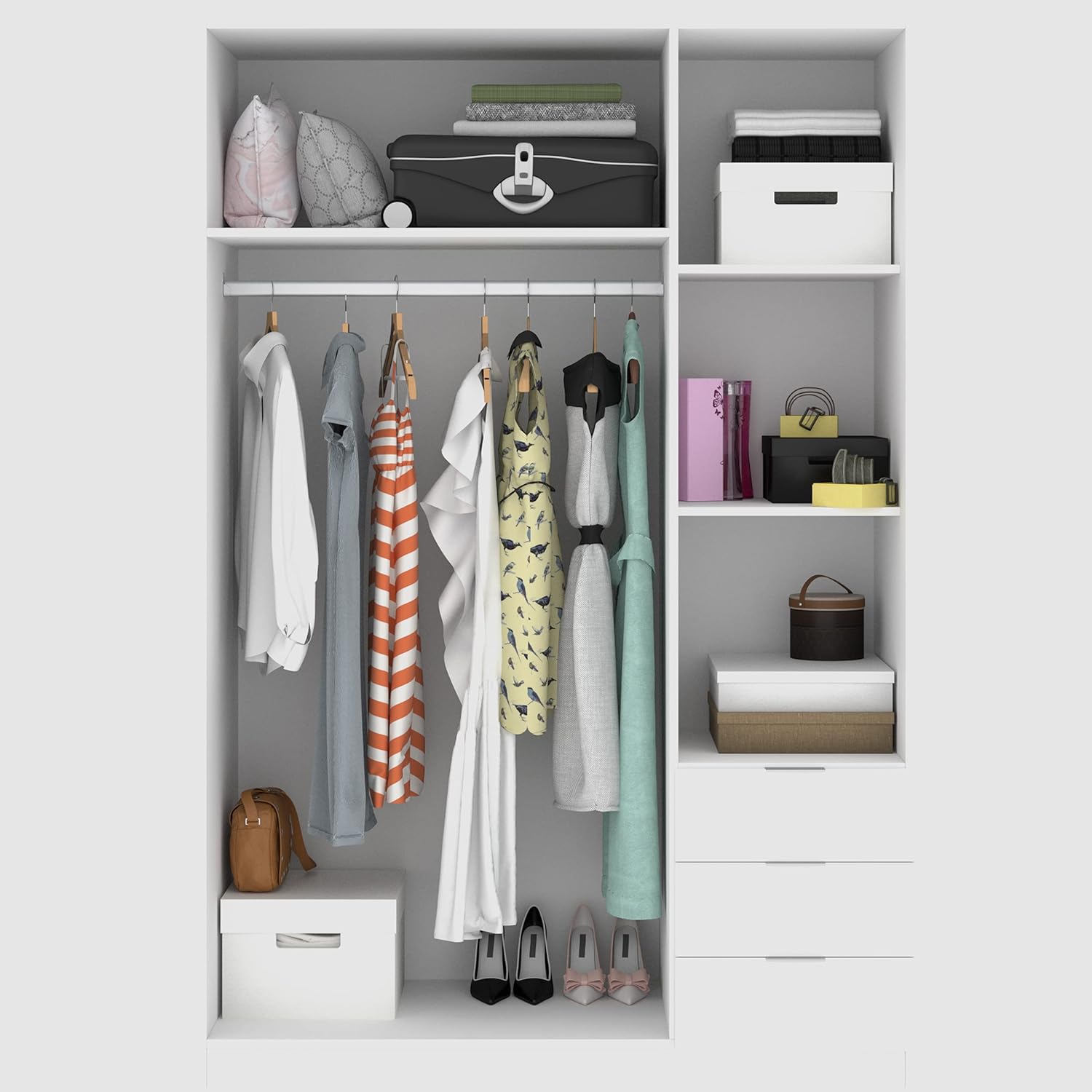 DEKIT GRUPO RIMOBEL Armario Ropero 3 Puertas Y 3 Cajones - Blanco - 121X184X52 Cm