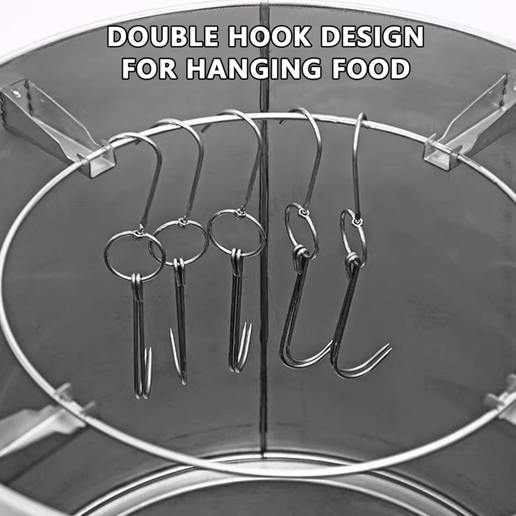 Ahumador Barril Asador De Carne Material De Acero Inoxidable Asador De 360° Incluye Termómetro Y Recipiente para Cenizas 50 Cm De Diámetro Parrillero