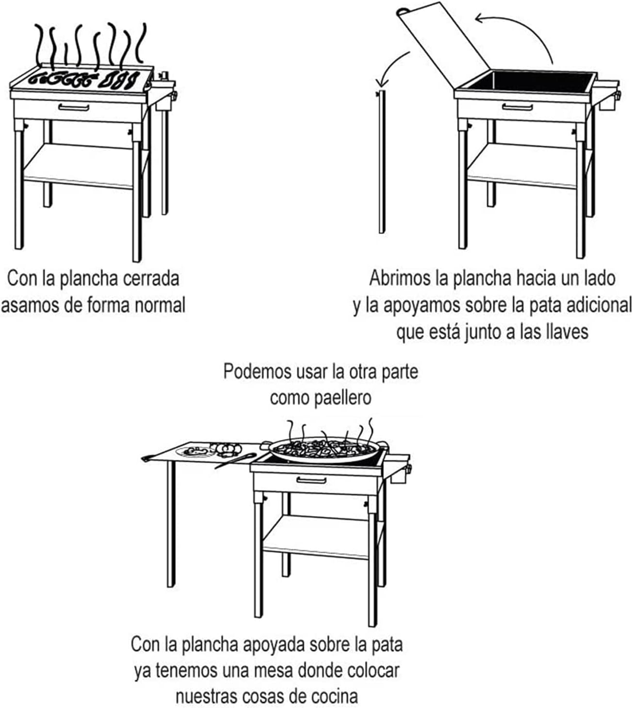 Ferjus. Plancha Gas y Paellero Gas para Cocinar en Exterior. Planllero de Acero. 57x80x90cm.