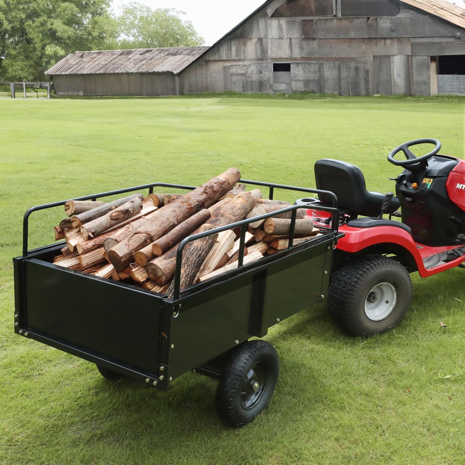 VEVOR Dump Trailer Load Capacity 340kg Heavy Duty Garden Utility Trailer with Removable Sides 0.4m³ Dump Transport Cart for Tractor, Lawn Mower, ATV, 200x66x76cm