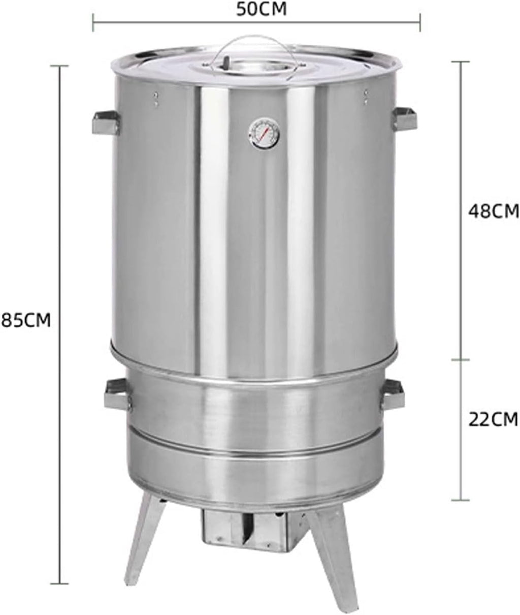 Ahumador Barril Asador De Carne Material De Acero Inoxidable Asador De 360° Incluye Termómetro Y Recipiente para Cenizas 50 Cm De Diámetro Parrillero