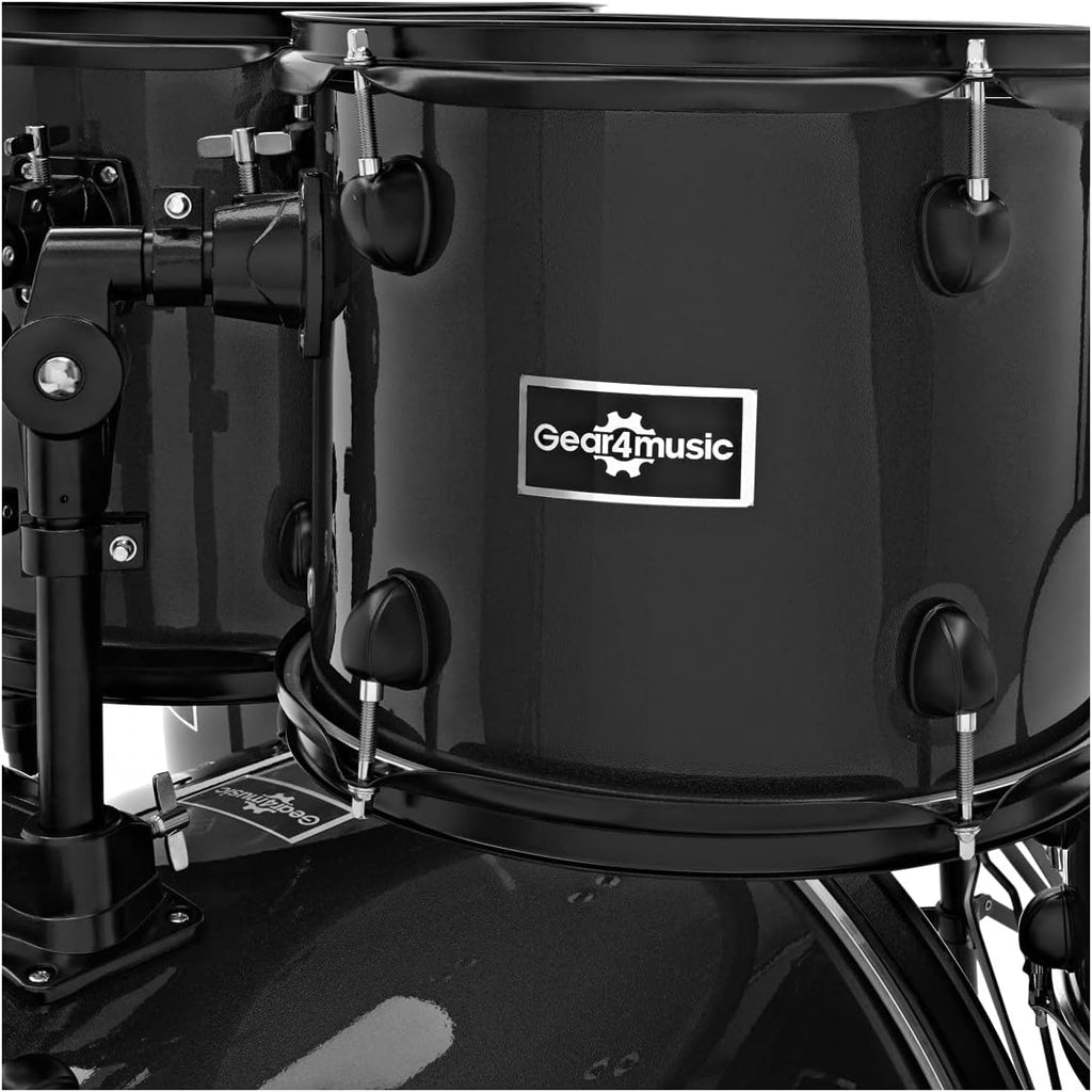 Gear4music BDK-1 Kit de Batería Compacta Completa para Principiantes - Batería Acústica de 5 Piezas, Platillos, Pedal de Bombo, Sillín y Baquetas - Negro