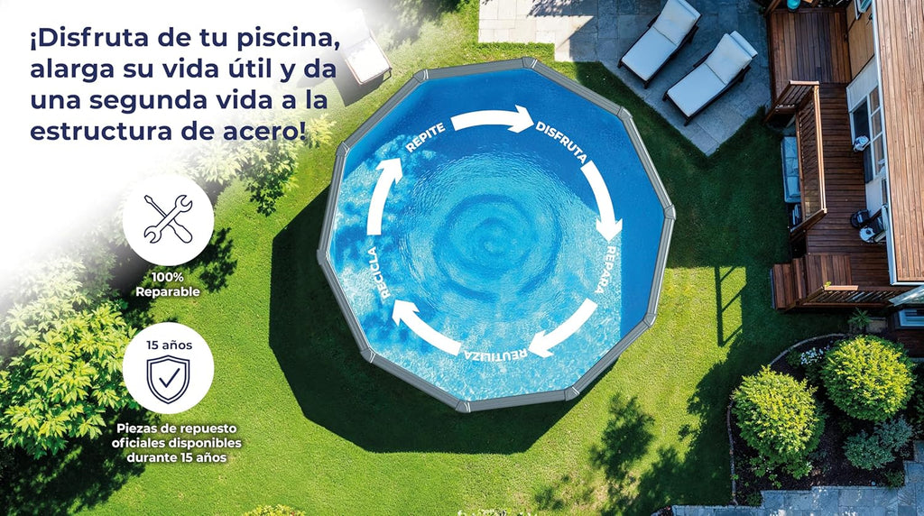 Piscina de Acero Elevada,Redonda con Aspecto Acero Blanco. Piscinas Desmontables para Jardín 240 x 120 cm - Piscina Gre KIT300ECO Fidji.