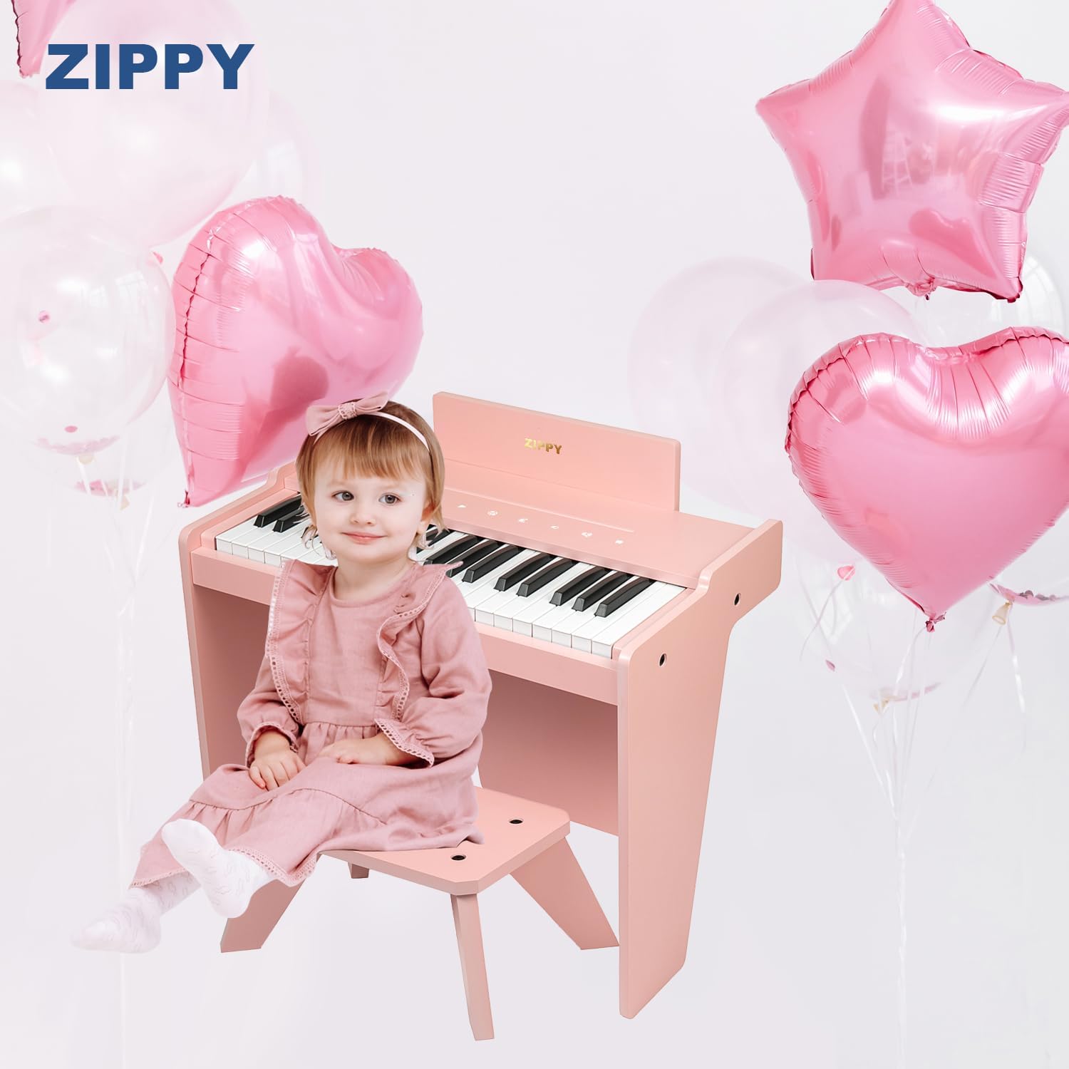 Teclado de Piano para niños, Piano Digital de 37 Teclas, Juguete de Instrumentos de Aprendizaje de música, Piano de Madera para 3 + niñas y niños (Rosa Plus)
