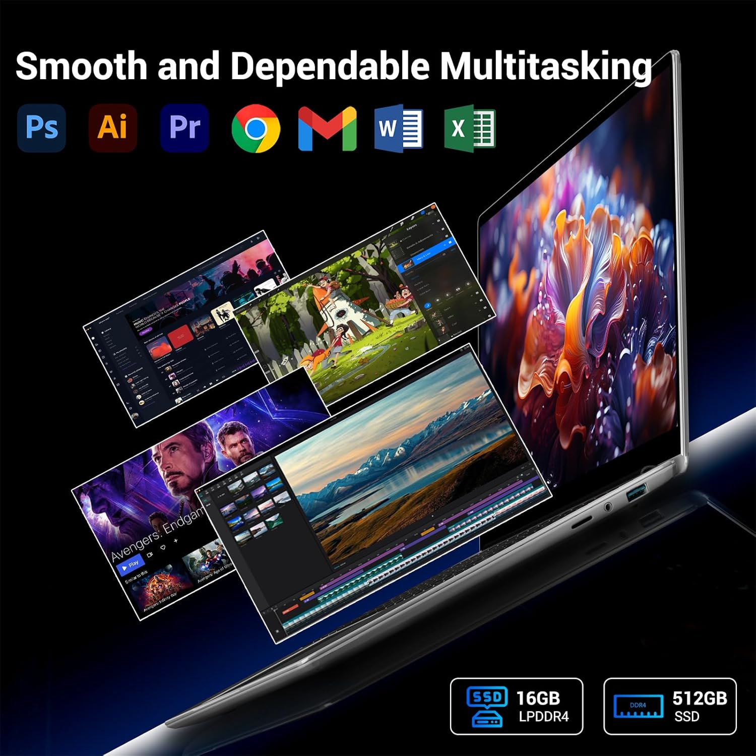 Ordenador Portatil 15.6 Pulgadas, Win11 PC Portátil 16GB RAM 512GB SSD N95 CPU(hasta 3,4 GHz), Laptop IPS HD de 1920 x 1080 FHD, traer WiFi 5, HDMI, 2*USB 3.0, Type- C, TF Card Slot