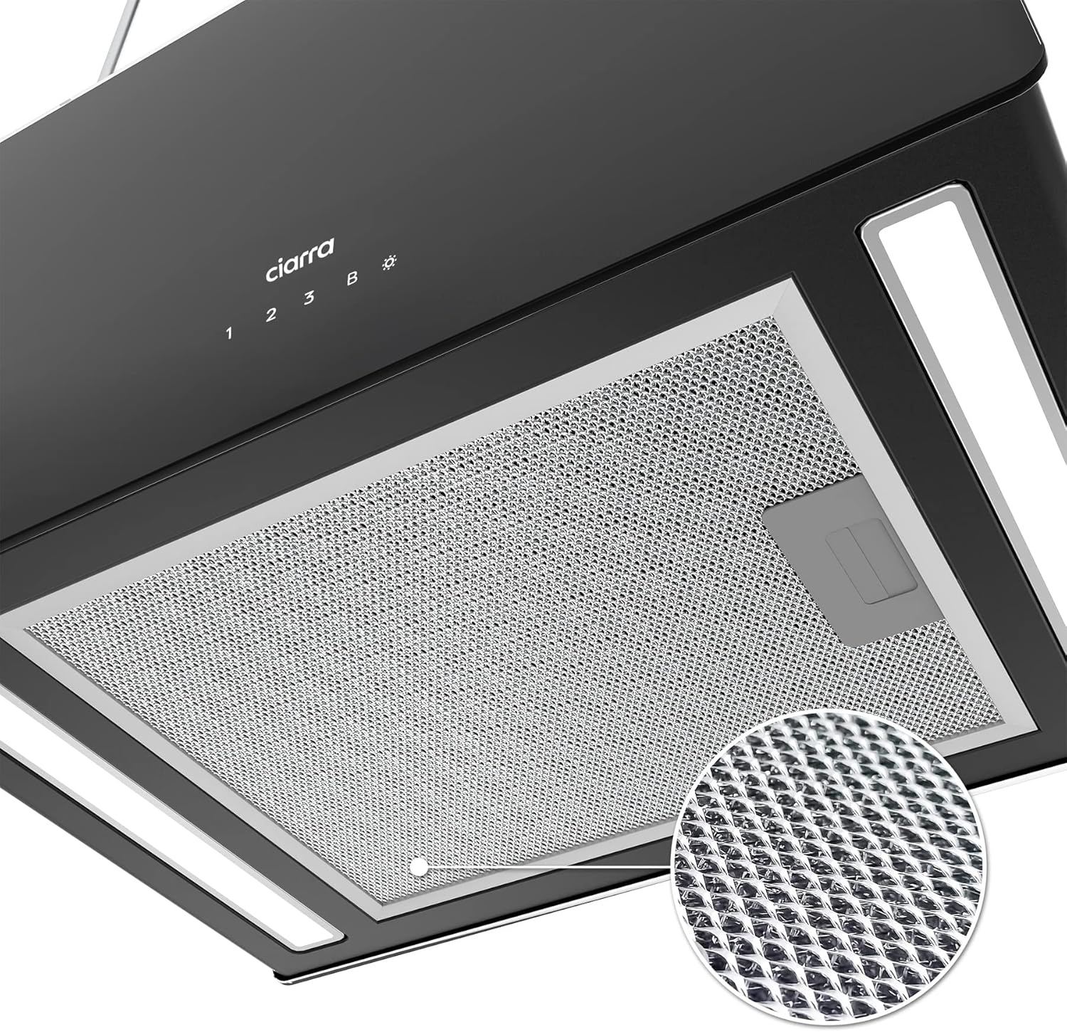 CIARRA CBCB4850 Campana Extractora en Isla sin Salida de Humos Clase A+++ 48cm 700m³/ h WiFi y Control Táctil Filtro de Carbón Incluido 4 Velocidades 2 Luces LED Negro