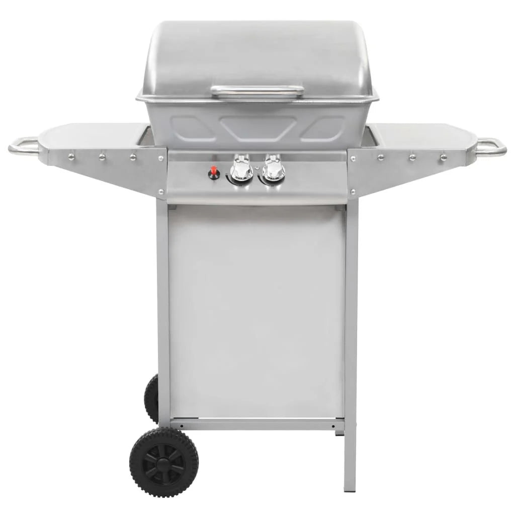 Barbacoa Portátil De Gas Con 2 Zonas Plateada Acero Inoxidable Vidaxl