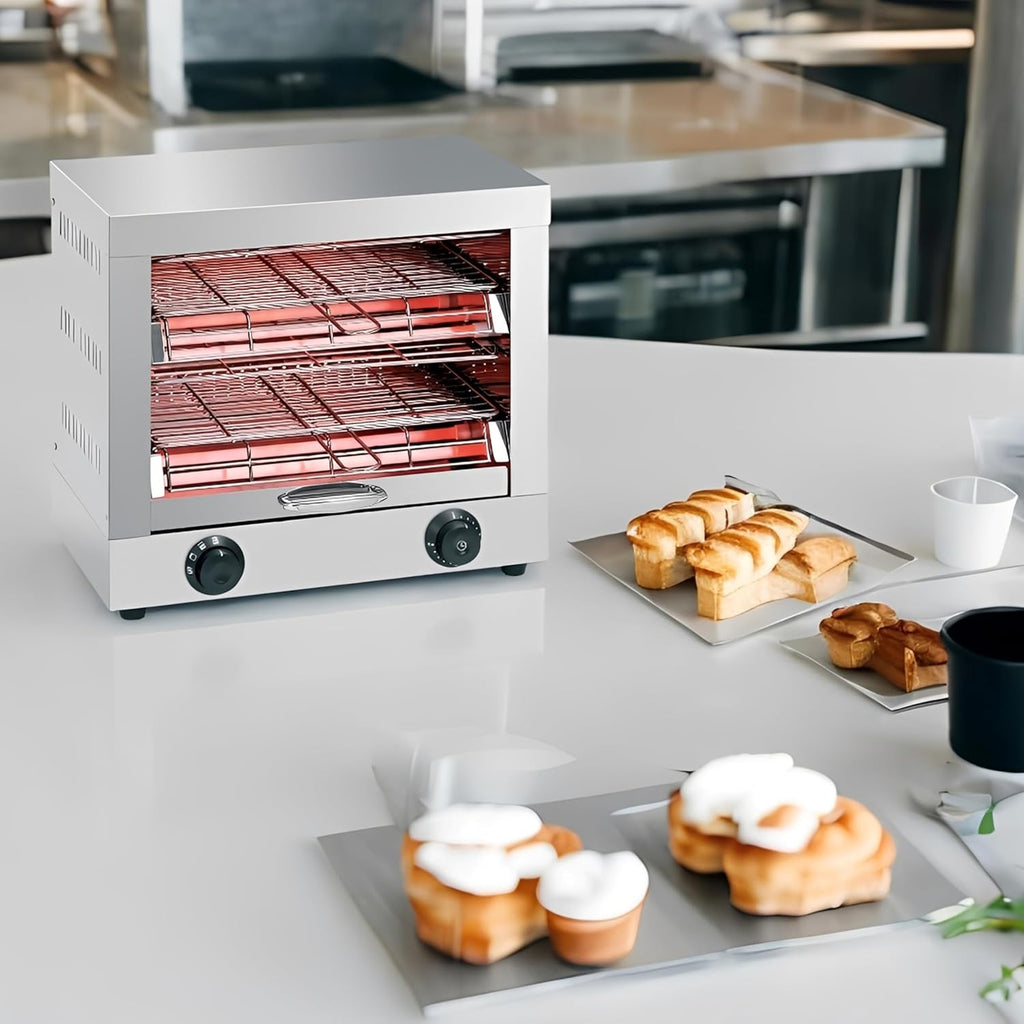 MBH - Tostadora industrial eléctrica 2 pisos INOX para HOSTELERÍA. Horno tostador de pan profesional para bar y restaurante.