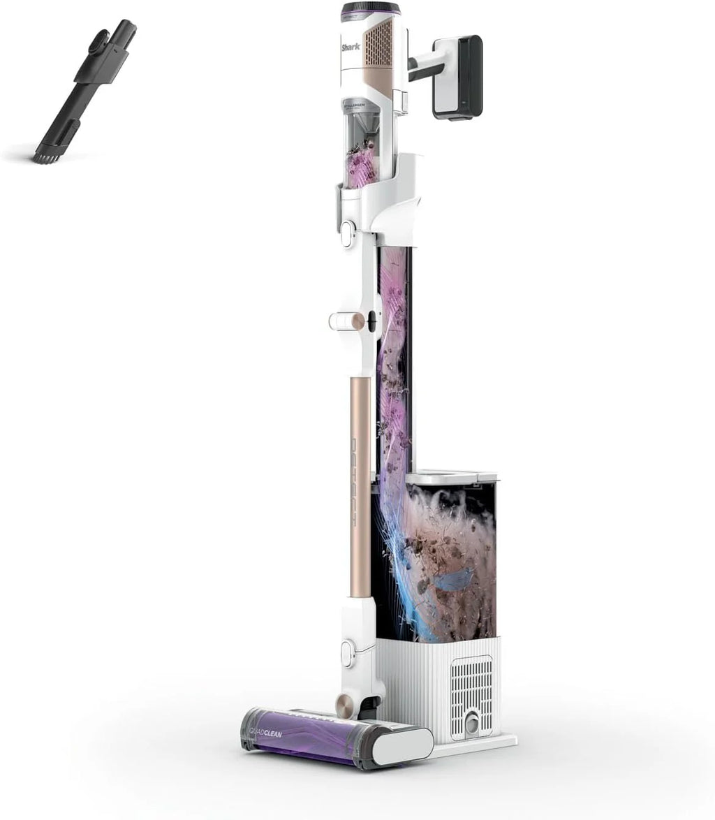 Shark Detect Clean & Empty Bagless Cordless Vacuum, Dirt Detect Technology and Self-Empty Base 2L 60min Runtime, Anti Hair Wrap and Narrow Nozzle and Brush, White, IW3612EU