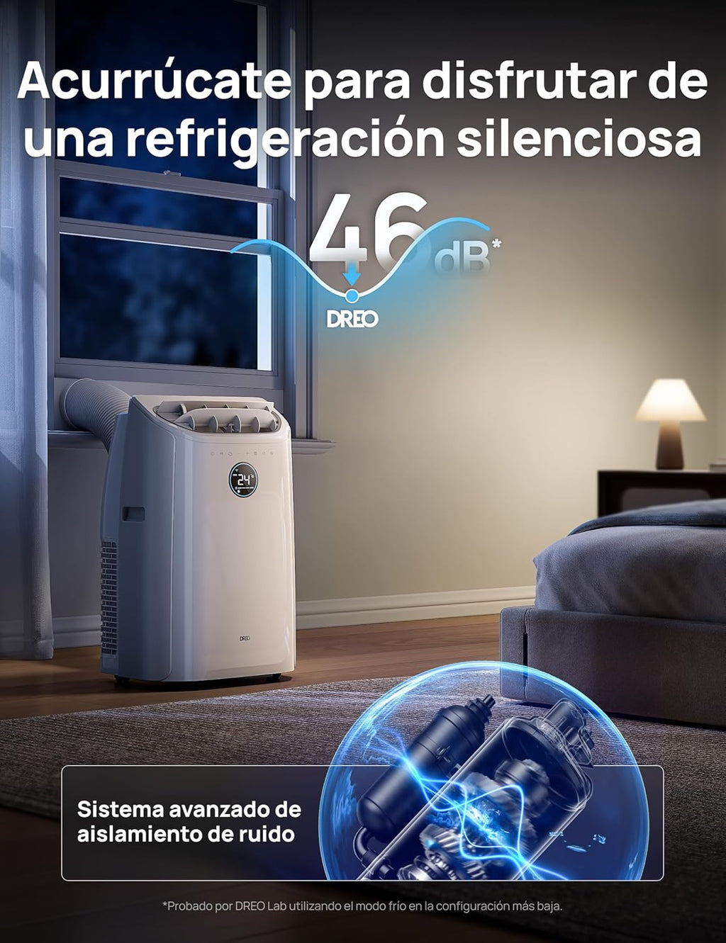 DREO Aire Acondicionado Portátil de 10000 BTU para Habitación, Refrigeración sin Drenaje, Silencioso, Control por Aplicación/Voz, Temporizador de 24 Horas, con Ventilador y Deshumidificador