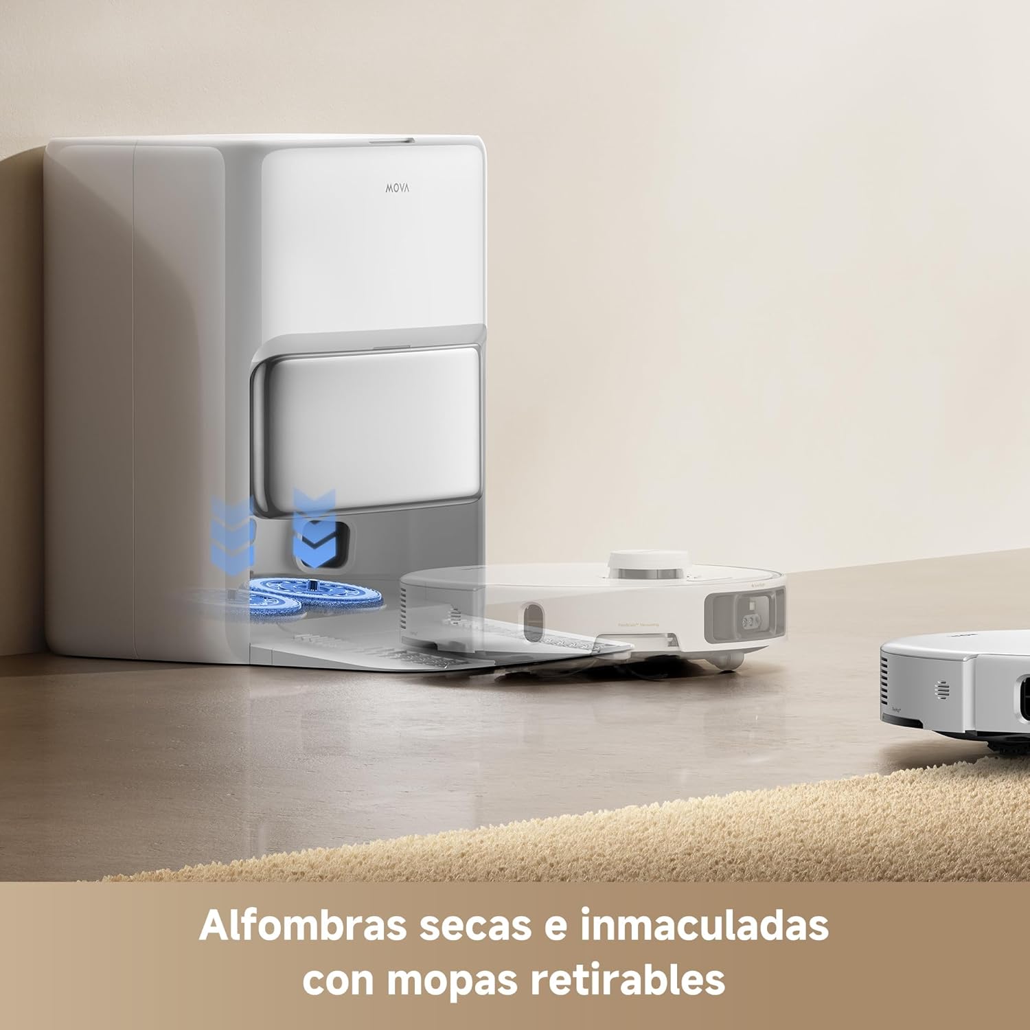 Mova P50Pro Ultra Robot Fregasuelos y Aspirador, 19.000 Pa Autovaciado y Autolimpieza con Agua Caliente a 75℃, Mopa Extensible, Navegación LDS+IA RGB, Evita Obstáculos, Deal para Pelo Mascota y Alfom