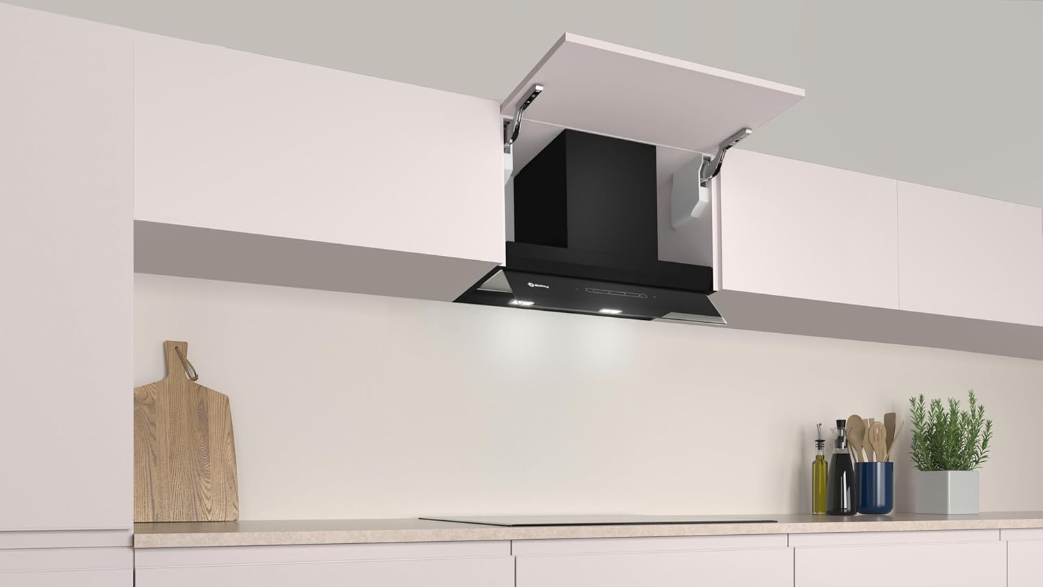 Balay – Campana Extractora Decorativa Integrable, 60 cm de ancho, 4 potencias de extracción, Instalación en Salida de Humos o Recirculación, Negro, 3BD967GN