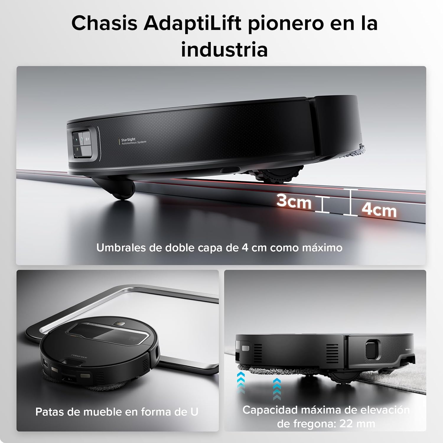 roborock Saros Z70 Robot Aspirador con Brazo Mecánico OmniGrip Plegable de 5 Ejes, Succión de 22000 Pa, Doble Sistema antienredos, Diseño Ultrafino de 7,98 cm y Evitar 108 Tipos de Obustáculos, Negro
