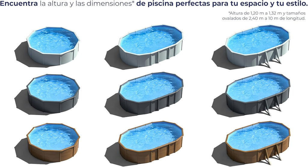 Piscina de Acero Elevada,Redonda con Aspecto Acero Blanco. Piscinas Desmontables para Jardín 550 x 132 cm - Piscina Gre KITPROV508 Atlantis.