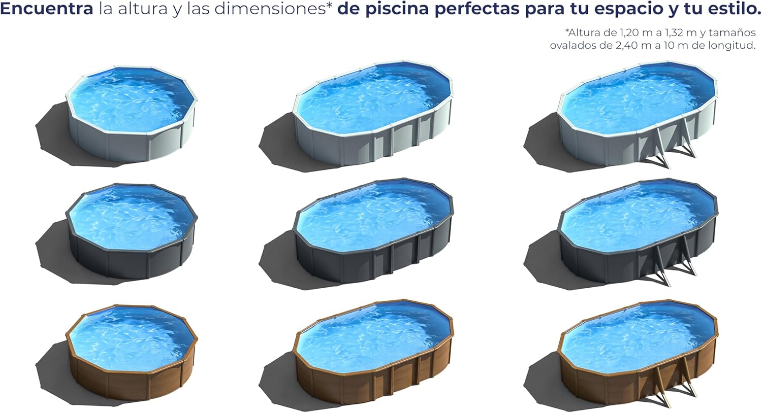 Piscina de Acero Elevada,Redonda con Aspecto Acero Blanco. Piscinas Desmontables para Jardín 550 x 132 cm - Piscina Gre KITPROV508 Atlantis.