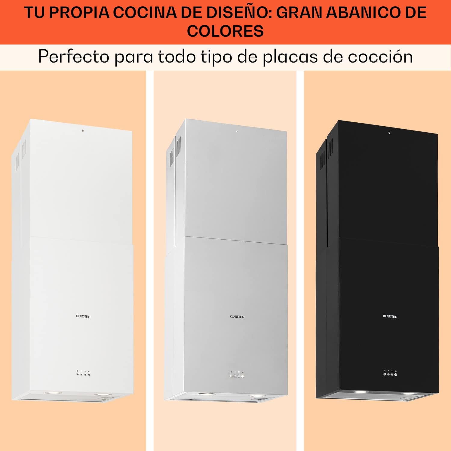 Klarstein Campana Isla Cocina, Extractor para Islas, Campana Techo Flujo Aire 641m³/h, Temporizador, Extractora Isla Regulable, Humos 3 Modos y Filtros de Carbón Activo