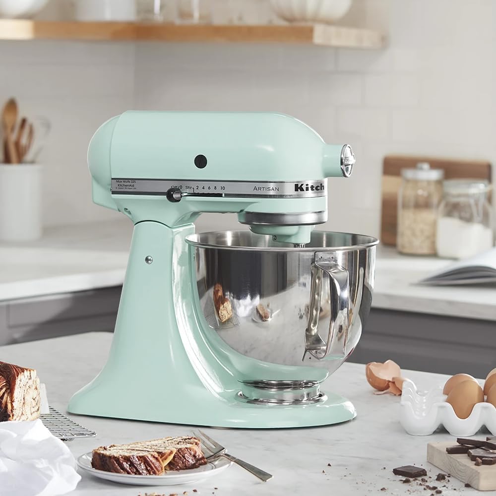 KitchenAid Batidora amasadora - Artisan - Robot de Cocina con Cabezal Inclinable - Amasadora con 5 Accesorios - Batidora de repostería con 2 boles de Acero Inoxidable - 4,8 L y 3 L - Azul hielo