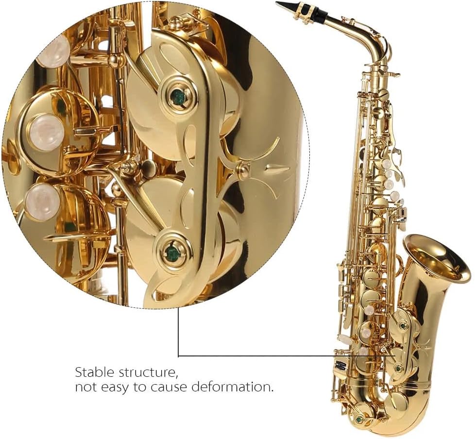 802 Tipo de Llave Eb Alto Saxofón, Saxo de Cuerpo Lacado con Oro con Cepillo de Limpieza, Tela, Correa, Estuche Acolchado para Jugador