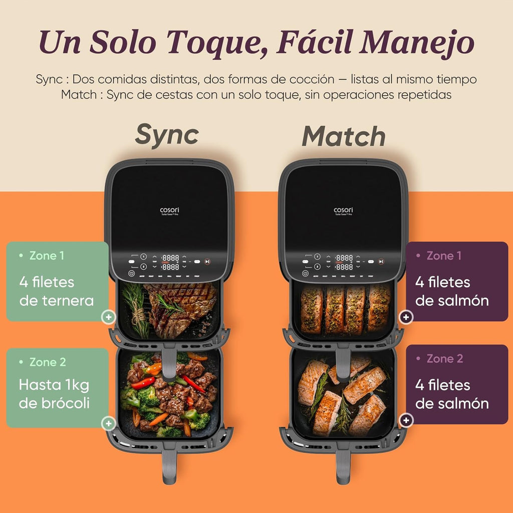 Cosori Turbo Tower Freidora de Aire10,8L con Cesta Verticales, Cocción en 3 Niveles que Ahorra Espacio, 2630 W, 6 funciones, 2 DC Motores, Más de 50 Recetas Completas en Línea