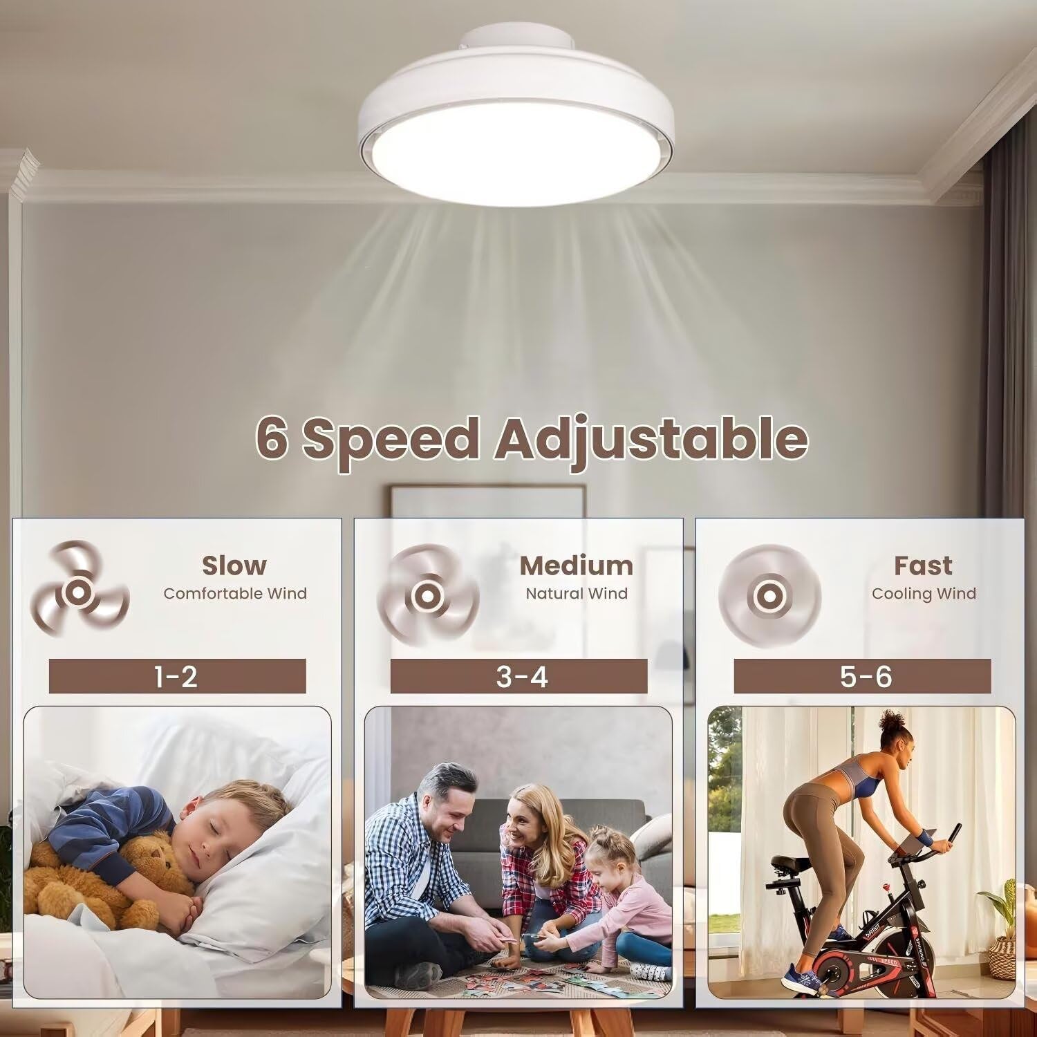 Silencioso Ventilador de Techo luz con Mando a distancia, Ventila Techo Sin Aspas con LED Moderno, 6 velocidades Reversibles, Smart Dimmable Ventilador Lámpara para Dormitorio Salón Bianco