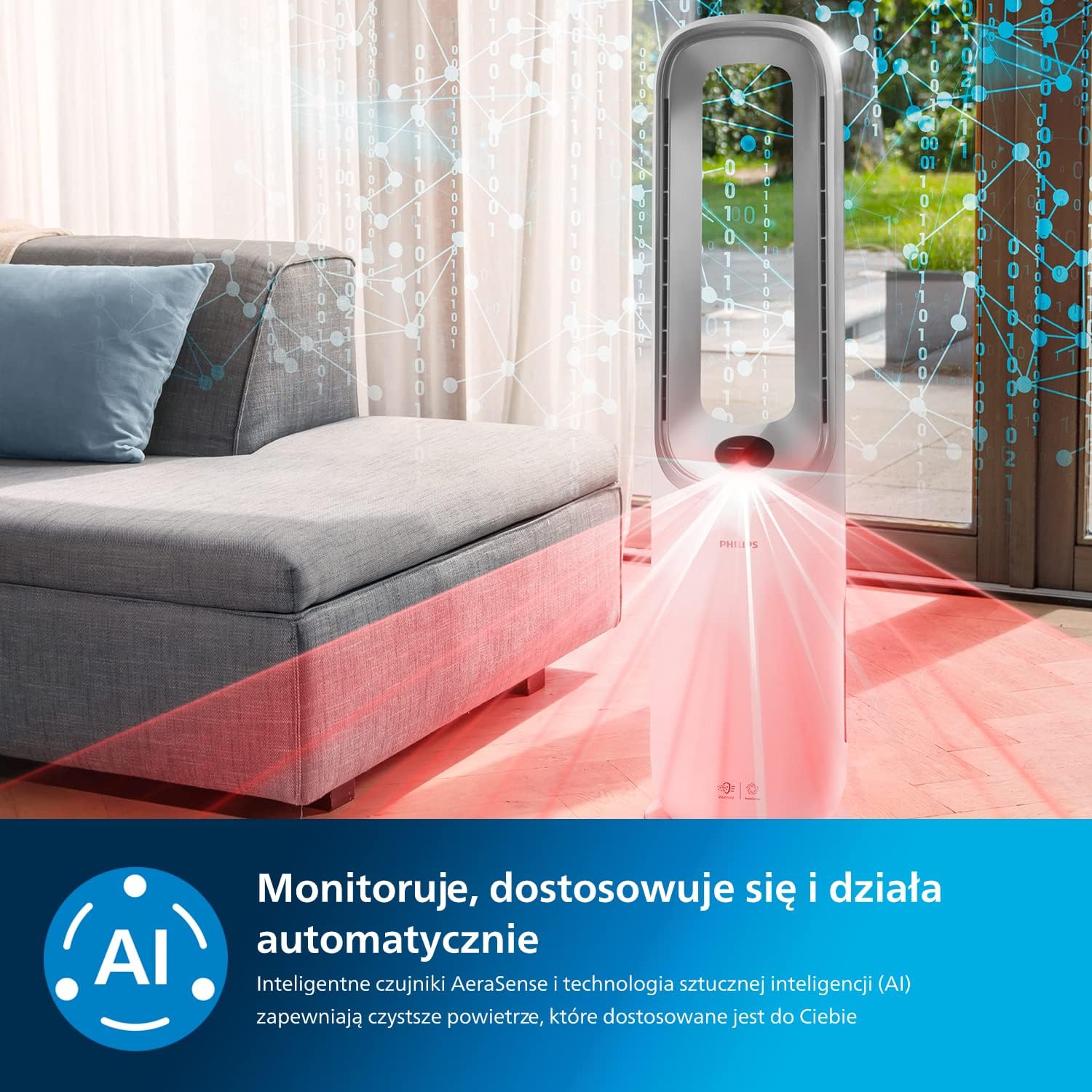 Philips 2-w-1 oczyszczacz i nawilżacz powietrza z serii 3000, 131 m², filtr NanoProtect HEPA i filtr z aktywnym węglem usuwa 99,97% wszystkich, niewidocznych cząstek, Kolor Biały (AC3737/10)