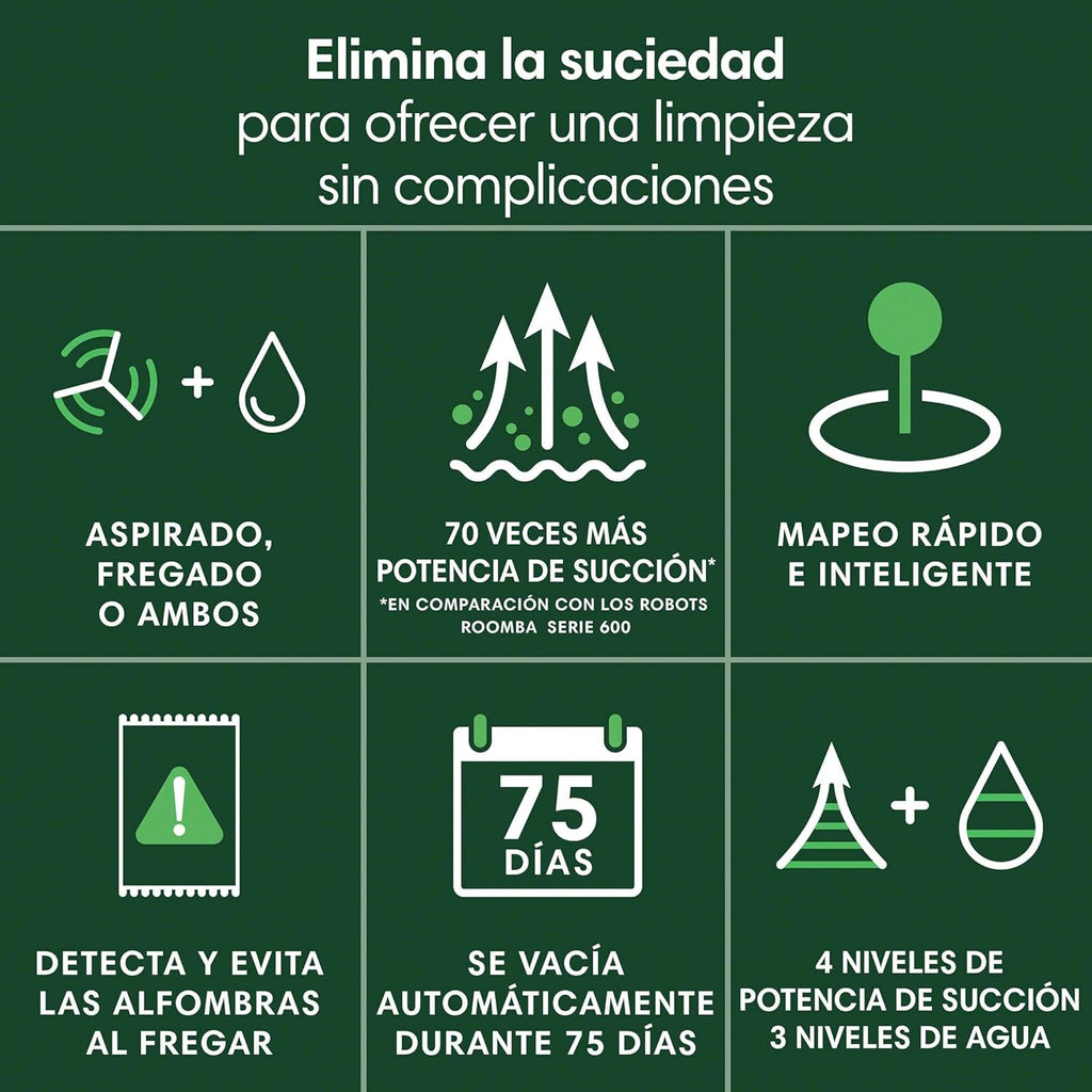 iRobot Roomba 105 Combo y Base AutoEmpty con autovaciado de 75 días, Aspirador y friegasuelos, Clearview LiDAR, 7000Pa,120 mins, SmartScrub, Evita obstáculos,Recarga y reanuda,App, 3 Modos Limpieza_N