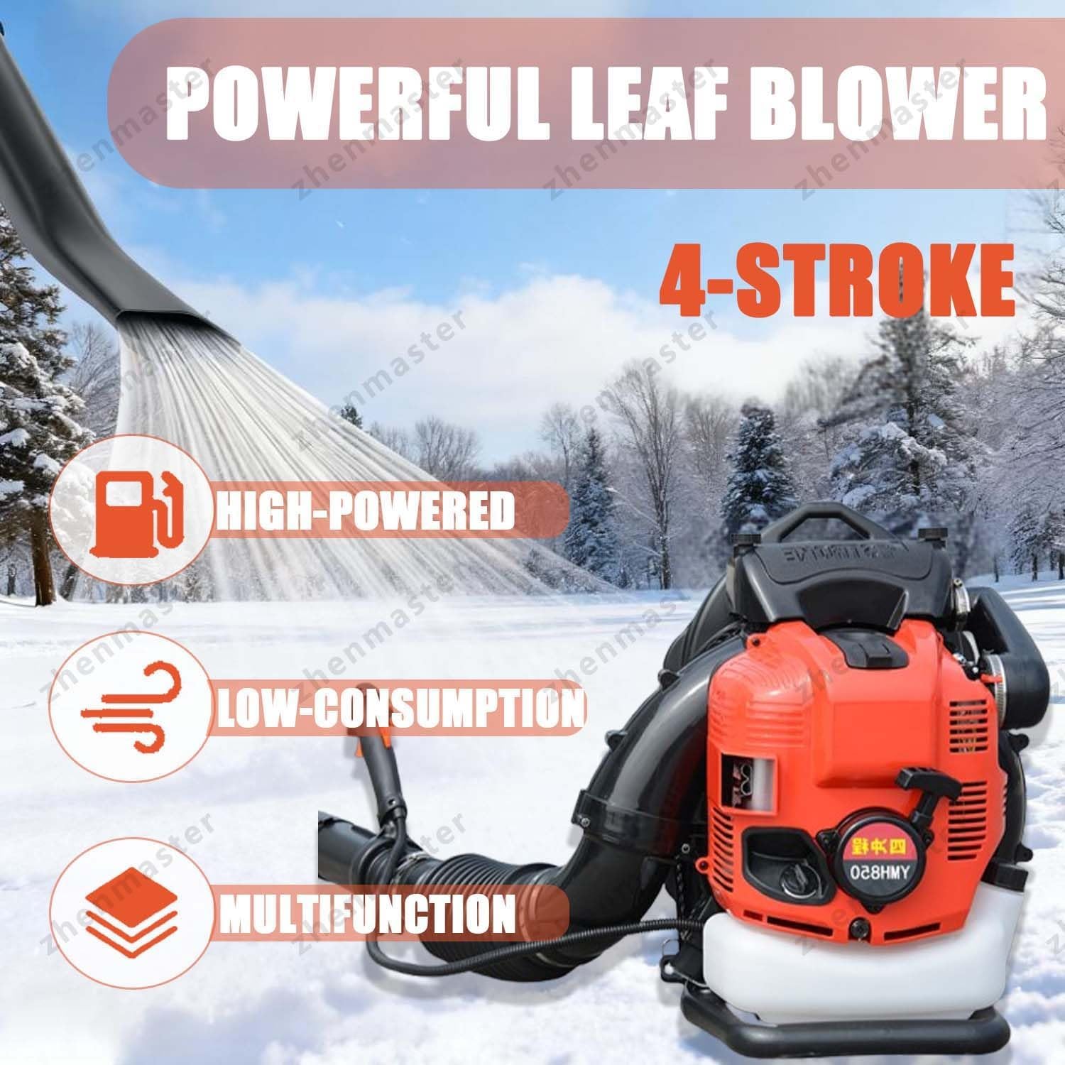Soplador Gasolina 4 Tiempos Mochila 1000cc, Motor 12 HP, Depósito 2.0L, 10000 RPM, Potente Y Silencioso para Hojas, Nieve, Jardín, Patio Y Uso Profesional Residencial(Red)