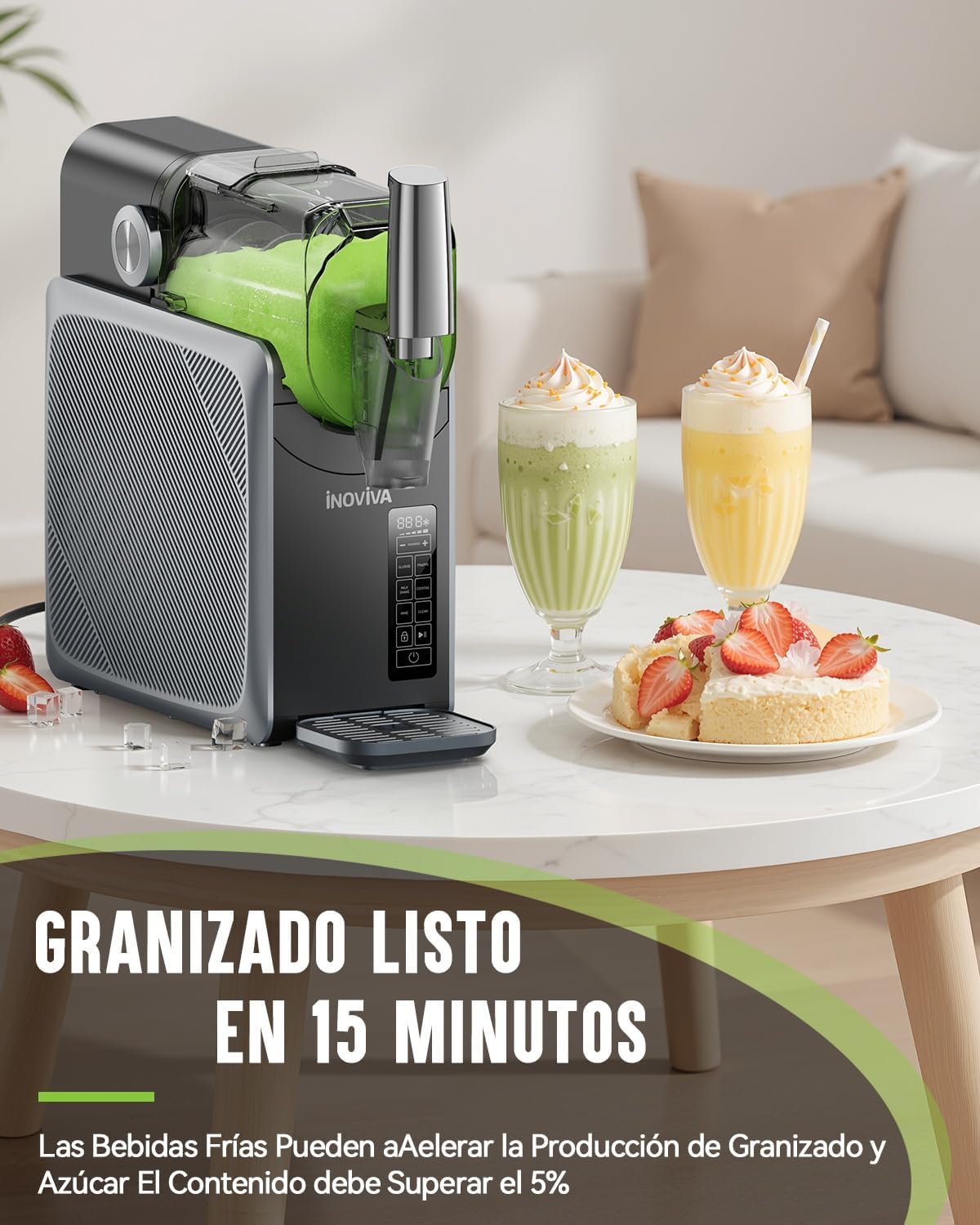 Granizadora Maquina INOVIVA, sin hielo, de 2 l, para el hogar, con autolimpieza, 5 programas preestablecidos, granizados congelados, margaritas, frappés y batidos (versión S1.2)