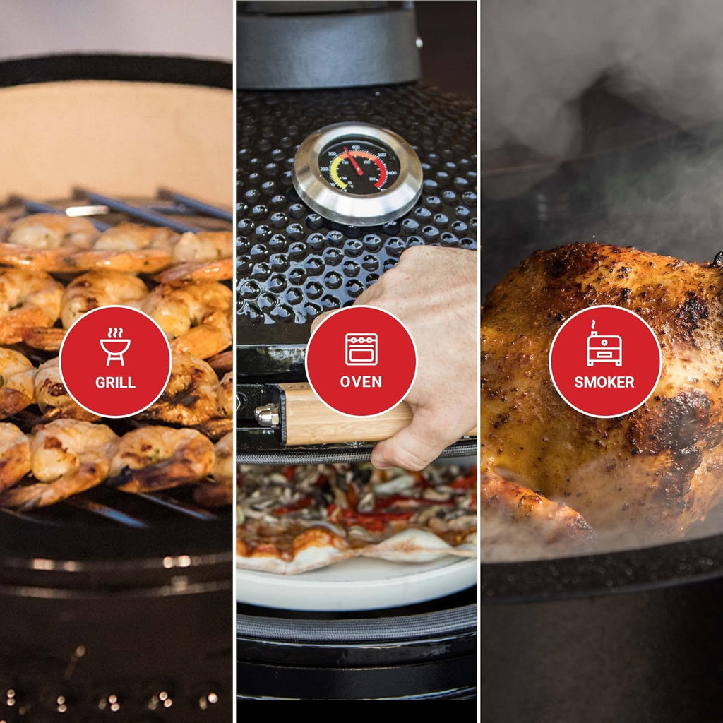 Kamado BONO BBQ - Barbacoa Grande XXL con 10 accesorios - Ø 64 cm Kamado Barbacoa con Accesorios - Parrilla ahumador rojo en la terraza, balcón o jardín