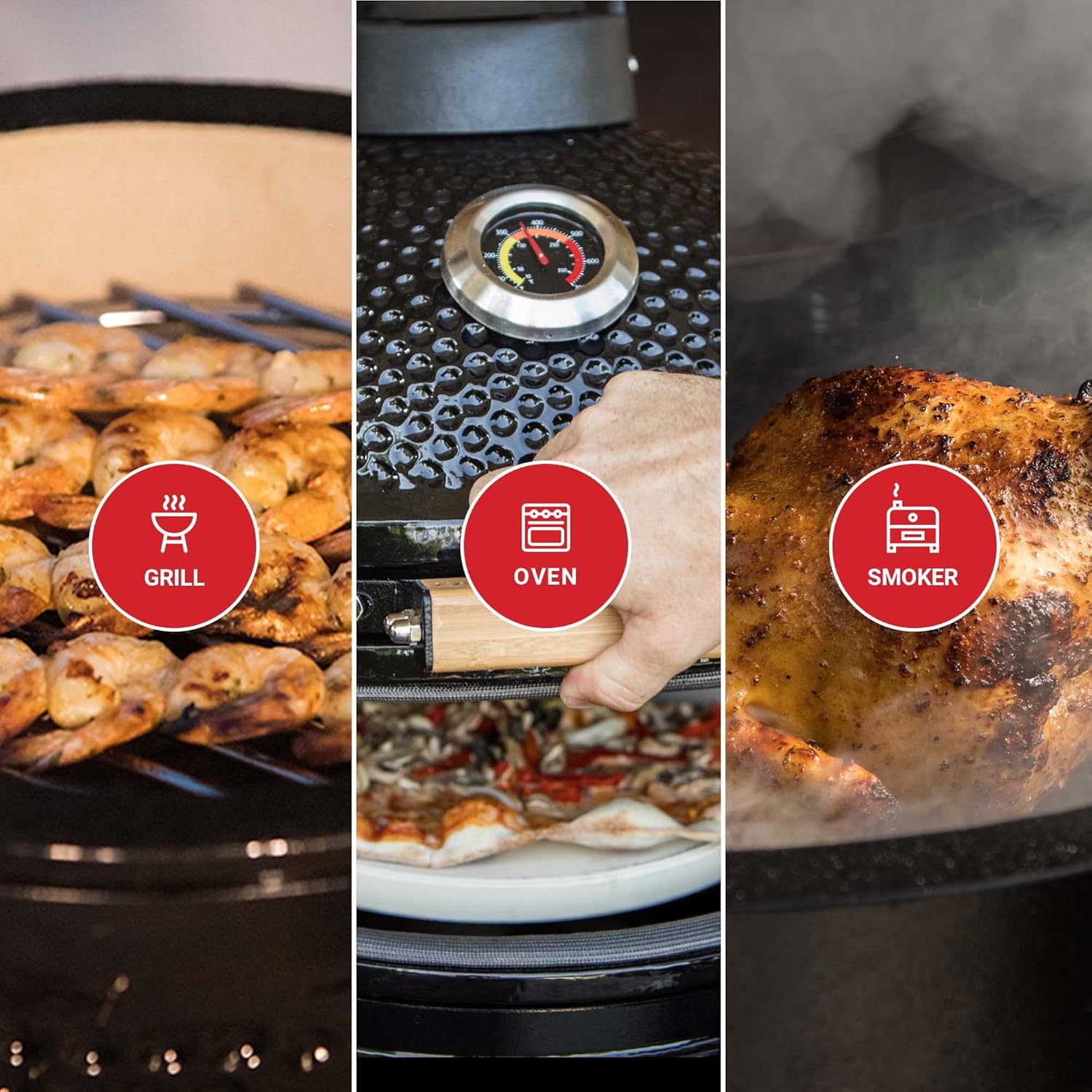 Kamado BONO BBQ - Barbacoa Grande XXL con 10 accesorios - Ø 59 cm Kamado Barbacoa con Accesorios - Parrilla ahumador rojo en la terraza, balcón o jardín