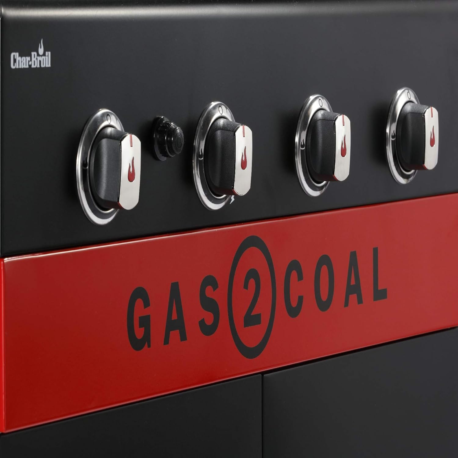 Char-Broil Barbacoa de Gas Gas2Coal 2.0 440 - Barbacoa híbrida de 4 quemadores con 2 bandejas para carbón patentadas, 2 grandes puertas - Ideal para cocinar al aire libre, jardín y patio