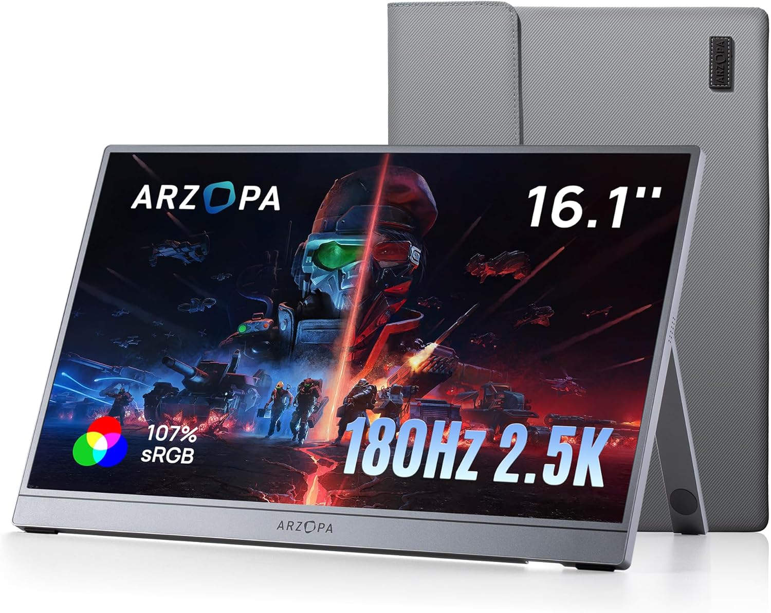 ARZOPA 16" Przenośny Monitor 2.5K | Matryca IPS 123% sRGB 400 Nit | Ekran do Pracy 16:10 do Laptopa, Mac, PC, Telefon | USB-C i HDMI - Z1RC