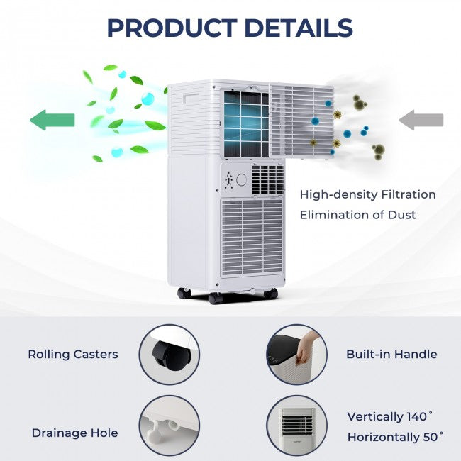 Aire Acondicionado Portátil 3 en 1 de 8000 BTU con Deshumidificador y Modo Ventilador