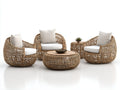 Sofás de jardín ratán natural con cojines beige y mesa redonda 180x80x75 cm - diseño moderno para exterior