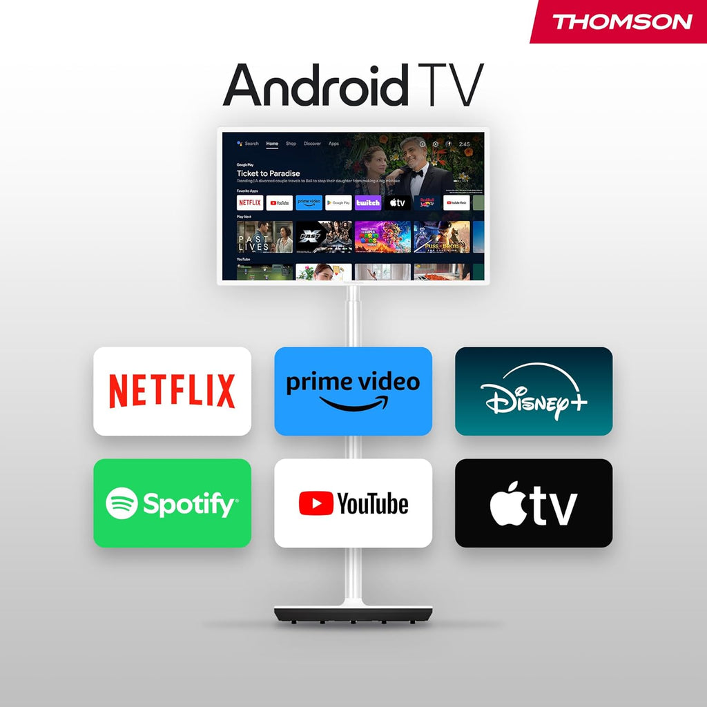 THOMSON 32 Pulgadas (81 cm) Go TV, Televisor Android Portátil – HD Ready (1366x768), Control por Voz, Bluetooth 5.1, Wi-Fi, Función de Punto de Acceso, hasta 4 Horas de Autonomía - 32HA4M44
