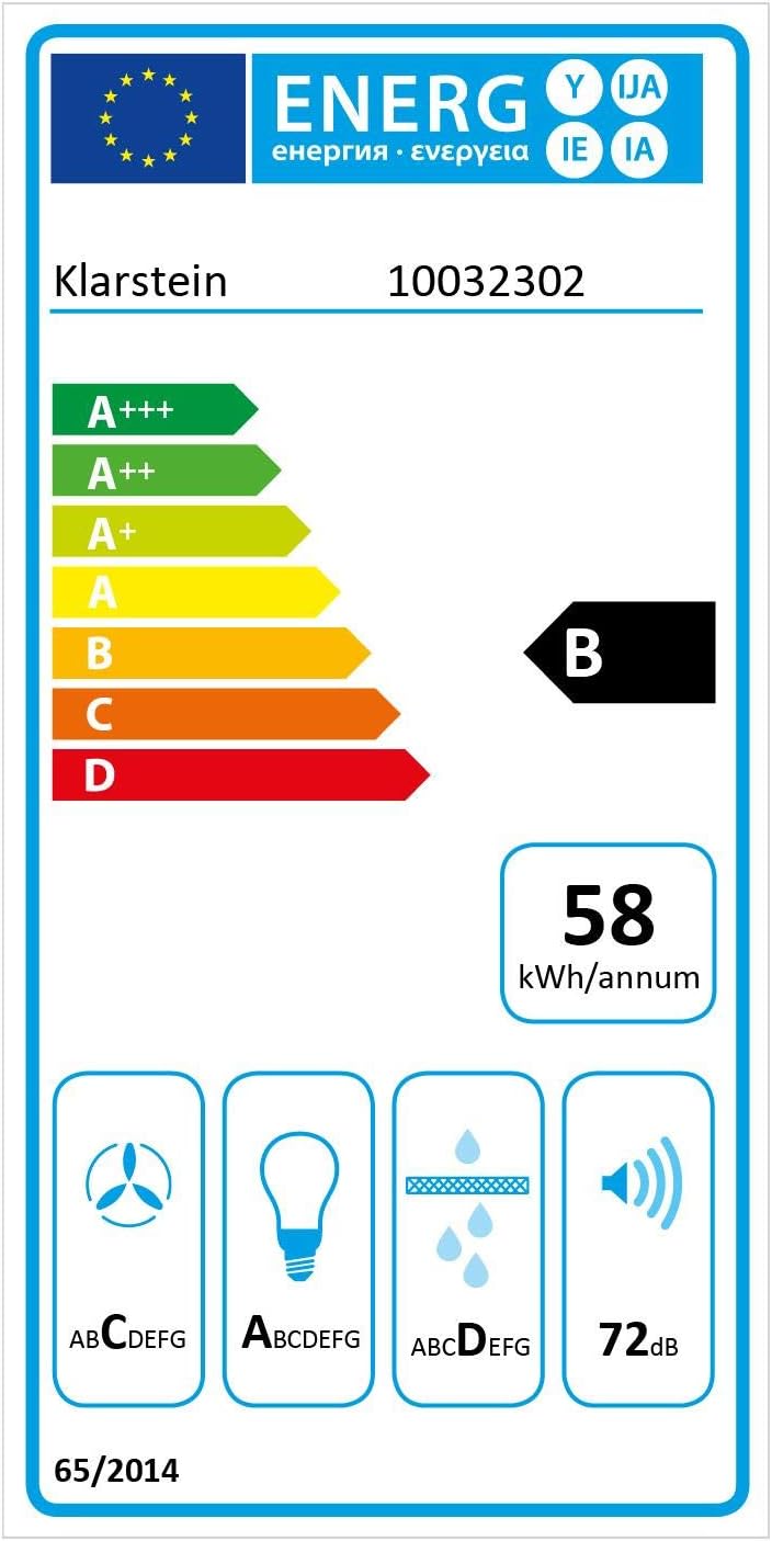 Klarstein Barett - Campana extractora aislada, Ø 35cm, Potencia de 190 W, Ventilación máxima de 590 m³/h, 3 niveles de potencia, CEE B, Iluminación LED, Acero inoxidable cepillado, Blanco