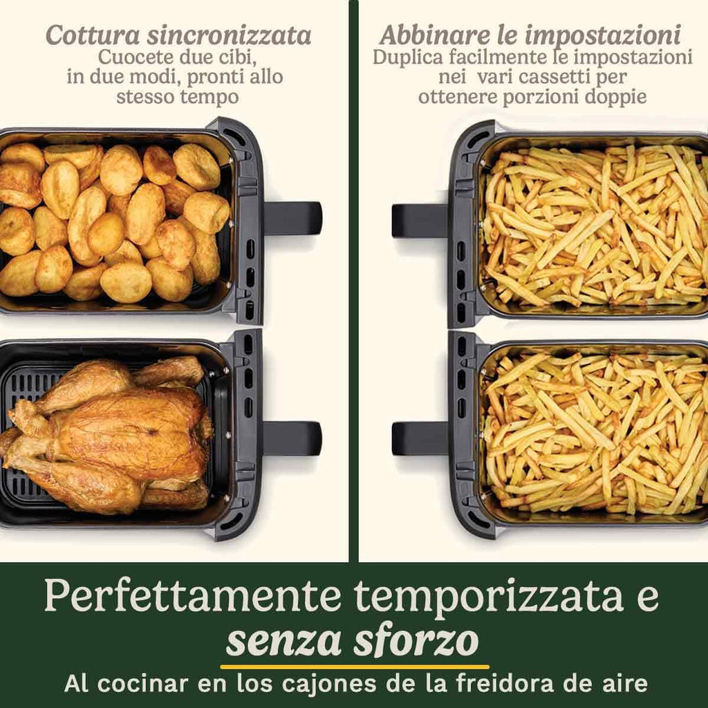 Cuisinart Tri Zone Air Fryer y Horno 13,6L sin PFAS | 3 zonas | 2 cestas 4,3L + horno 5L | 9 funciones: freír, asar, grillar, hornear, recalentar, deshidratar, pizza, tostar, manual