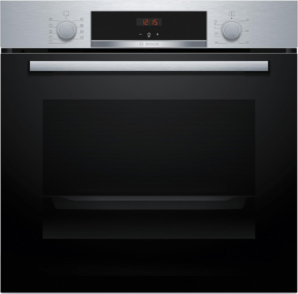Bosch - Horno Multifunción, Serie 4, 60 cm. de ancho, Asistente de limpieza con agua, 3D Hotair, Acero, HBA514ES3
