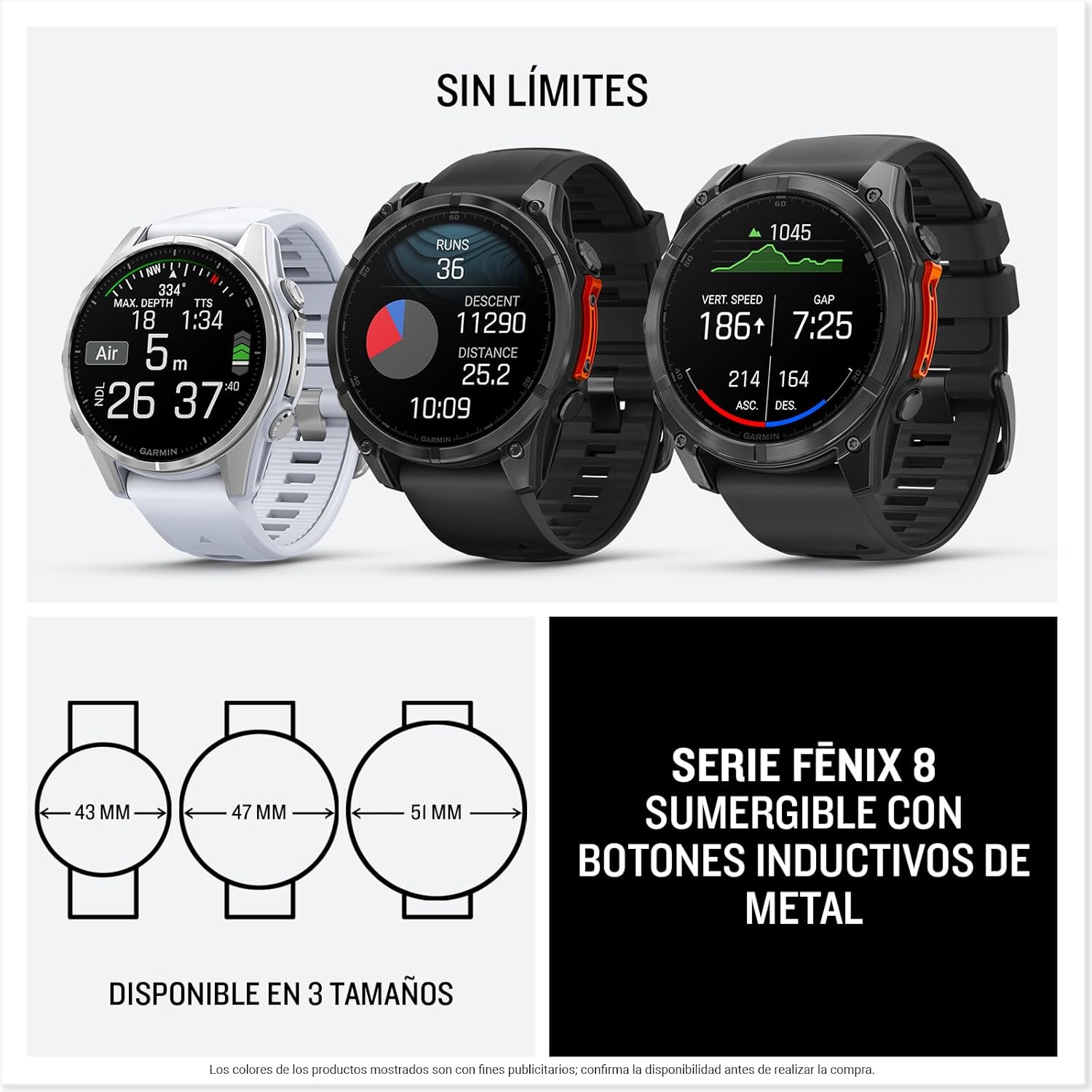 Garmin fēnix 8-51mm - Reloj de Alto Rendimiento GPS Multideporte con Pantalla táctil AMOLED, Linterna LED, Altavoz y micrófono Integrados, Mapas y hasta 29 días de autonomía, Negro