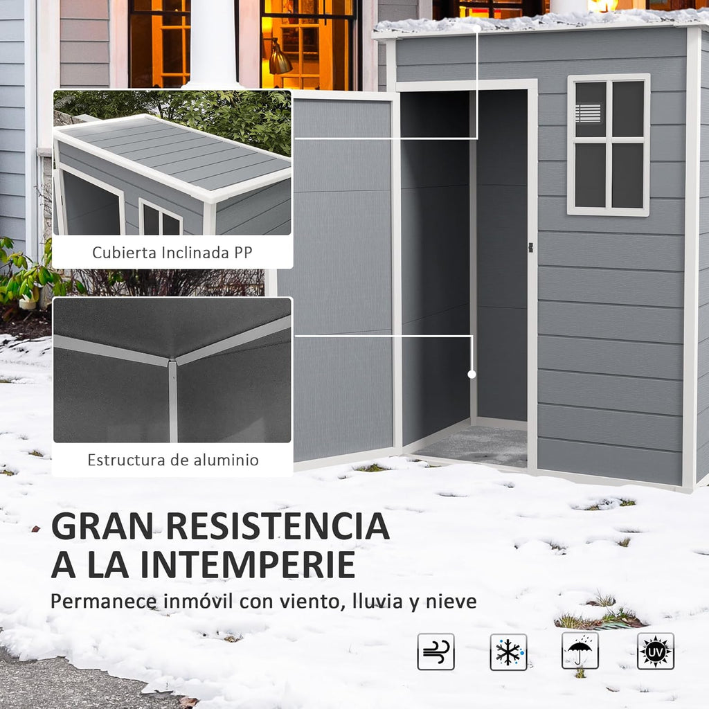 Outsunny Caseta de Jardín Exterior, 1,14 m², 151x92x193 cm, Cobertizo de Jardín Exterior con Suelo, Puerta Corredera, Ventana y Techo Inclinado, para Almacenamiento de Herramientas, Gris