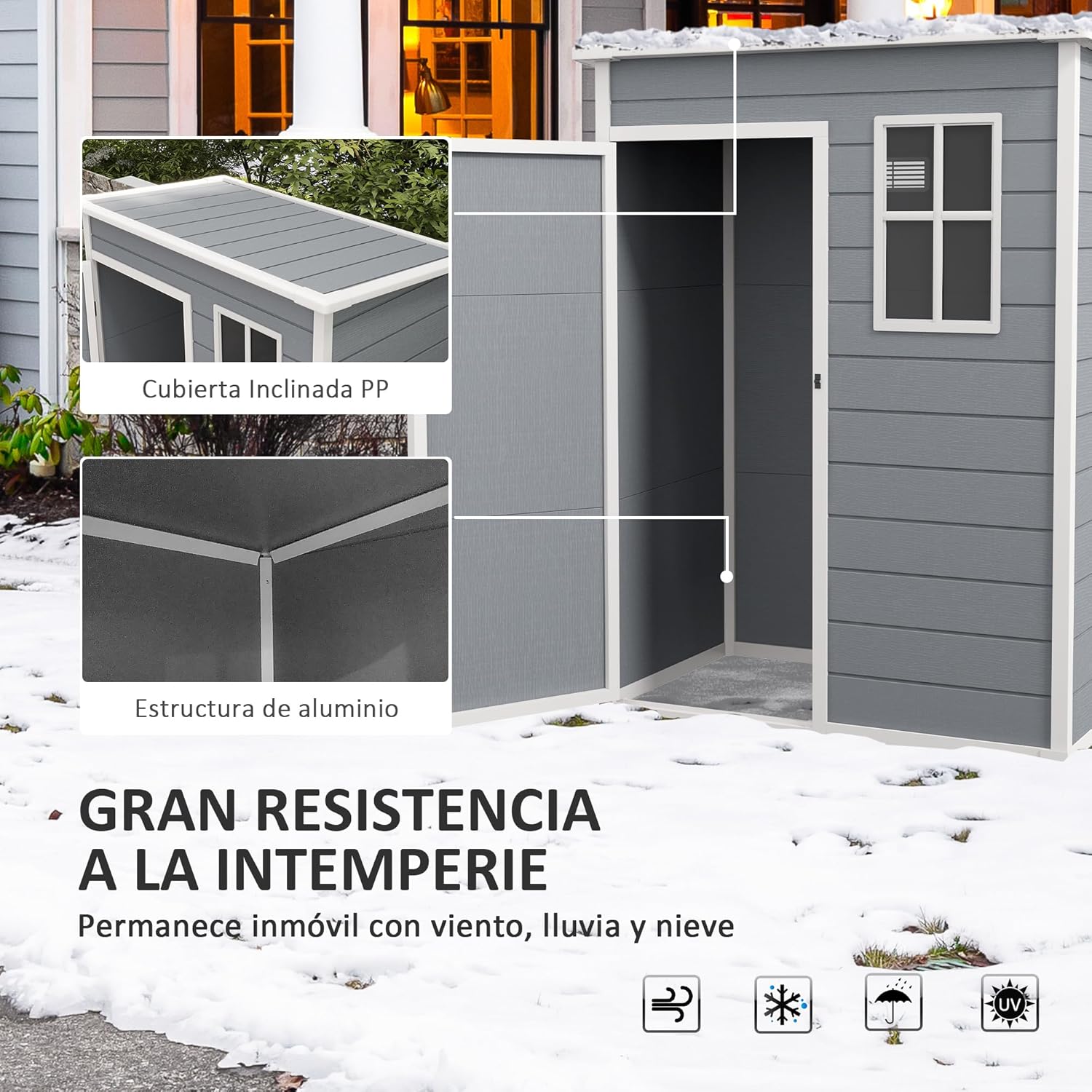 Outsunny Caseta de Jardín Exterior, 1,14 m², 151x92x193 cm, Cobertizo de Jardín Exterior con Suelo, Puerta Corredera, Ventana y Techo Inclinado, para Almacenamiento de Herramientas, Gris