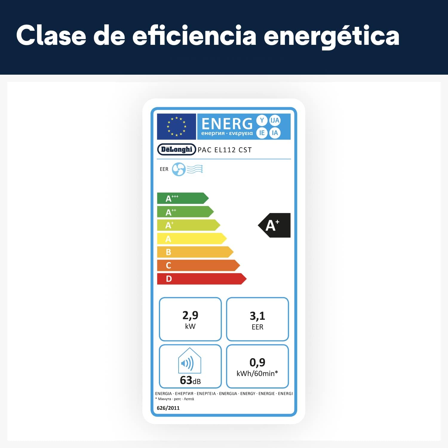 Pingüino PACEL112 Silent Aire Acondicionado Portátil Silencioso con Tecnología Eco Real Feel y Cool Surround, Función Deshumidificadora, 2.9 kW, 63 dB, Plástico, Negro, Clasa A, hasta 110m3