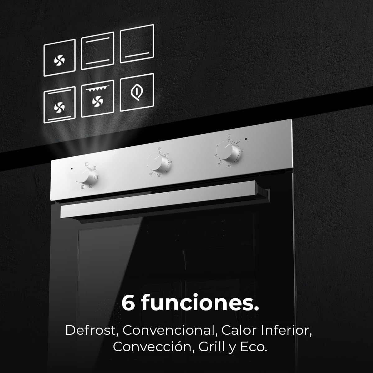 Cecotec Horno Integrable Multifunción 70L Bolero Hexa M236000 Inox Time. 2800W, 6 Funciones, Temporizador, Steam Base XXL, Steam Assist, Steam EasyClean, Cooling Fan, Modo Defrost, Eco, Convección