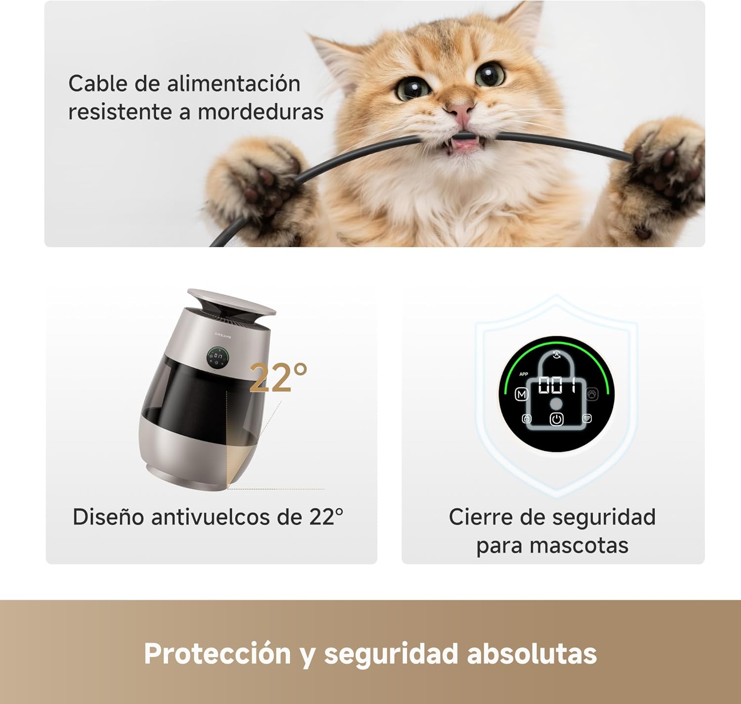 DREAME AP10 Purificador de Aire Para Hogares Con Mascotas, Sistema 360° Alta Presión Negativa, Purificación 5 Etapas Que Captura Pelo y Olores, Transparente, Tapa Curva, Luz Eco, Control Con App