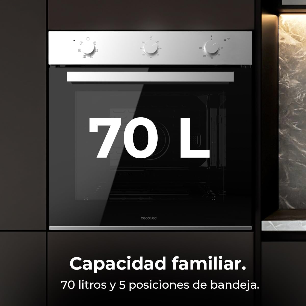 Cecotec Horno Integrable Multifunción 70L Bolero Hexa M236000 Line Time. 2800W, 6 Funciones, Temporizador, Steam Base XXL, Steam Assist, Steam EasyClean, Cooling Fan, Modo Defrost, Eco, Convección